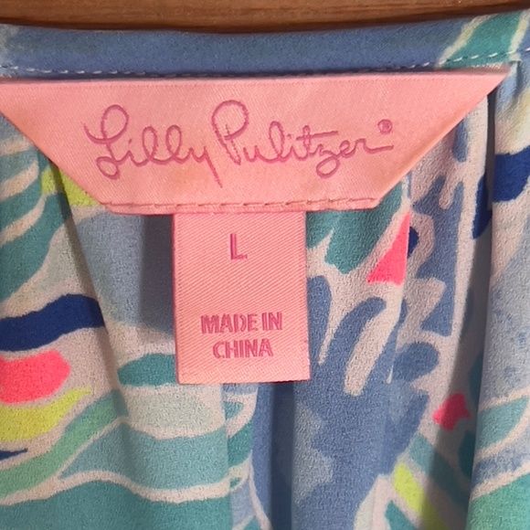 Lilly Pulitzer ELORA ruffle blouse size L bennett blue celestial sea cruise blue - Picture 5 of 9